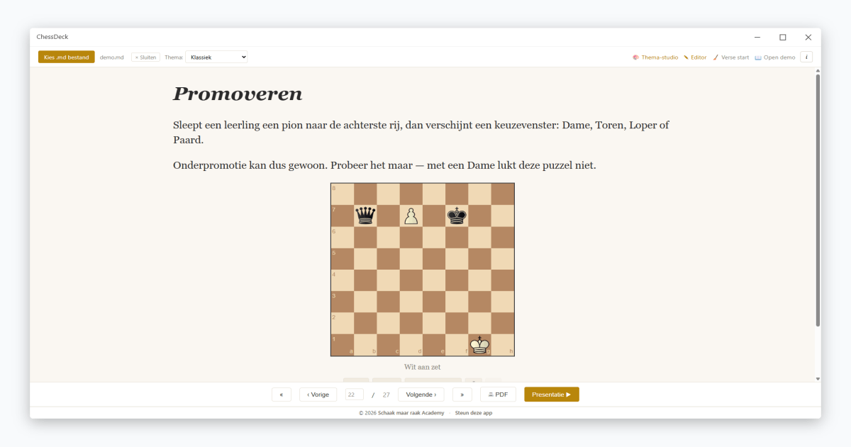 Slide 22 — Puzzel met onderpromotie naar een paard