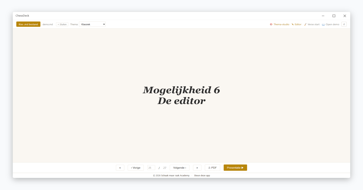 Slide 25 — Hoofdstuk De editor