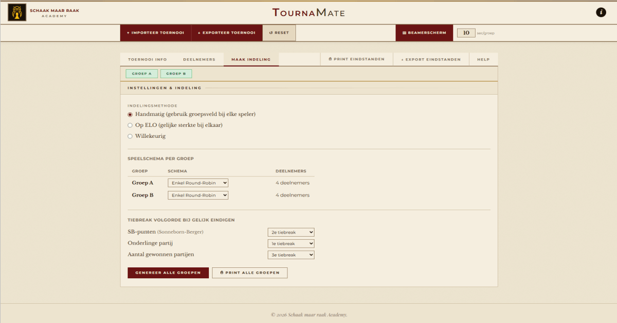 TournaMate — extra weergave